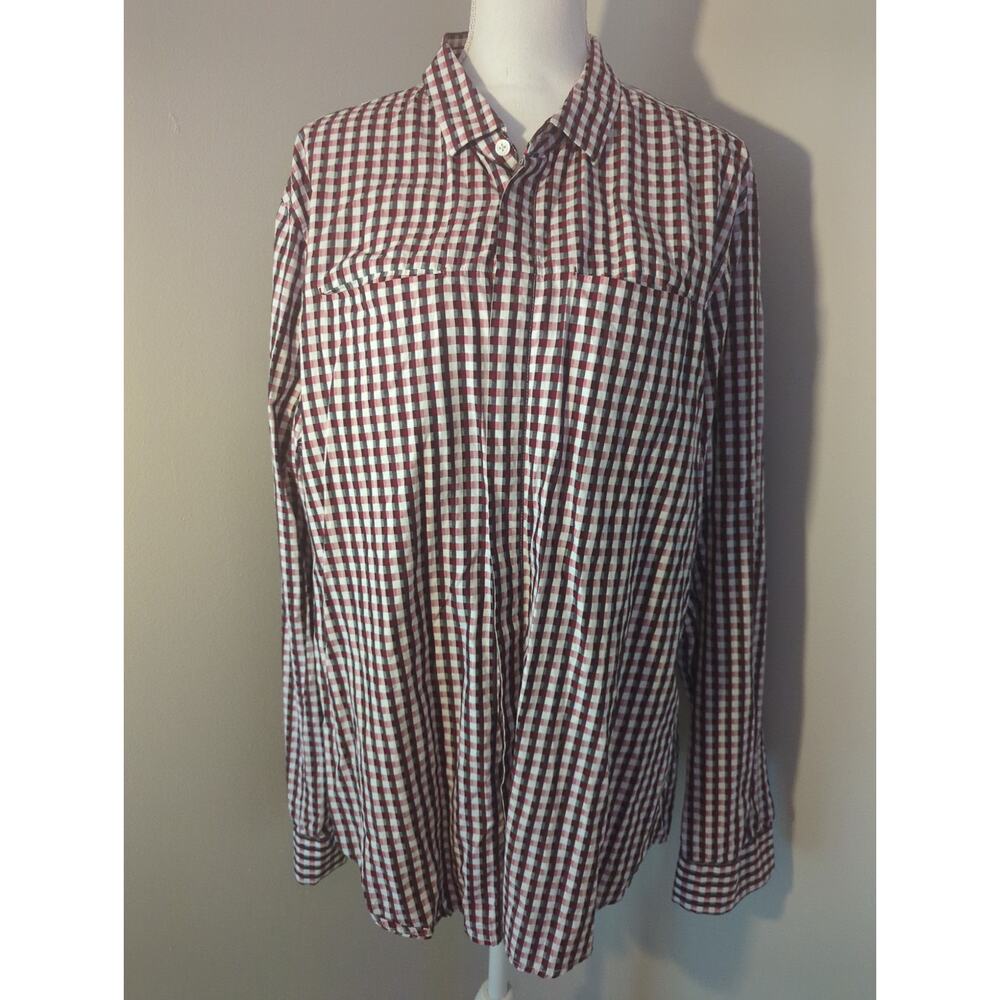 Armani Exchange slim fit geometric checkered button up dress shirt
